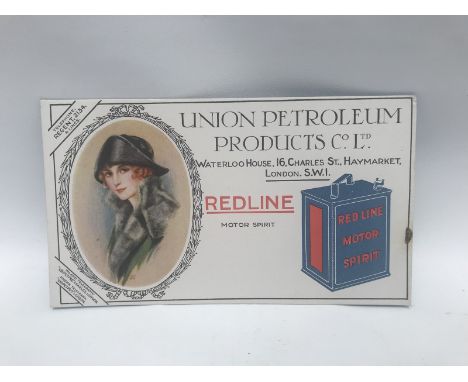 A Redline Motor Spirit rectangular blotter advertising Union Petroleum Products Co. Ltd. Haymarket, London, with an image of 