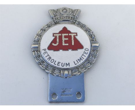 A 'Jet Petroleum Limited' enamel car badge by J.R. Gaunt of London.