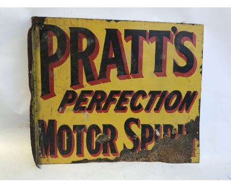 A Pratt's Perfection Motor Spirit double sided enamel sign with hanging flange, 21 x 18".