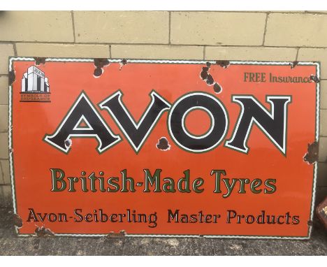 An Avon British Made Tyres rectangular enamel sign with good gloss, 60 x 36".