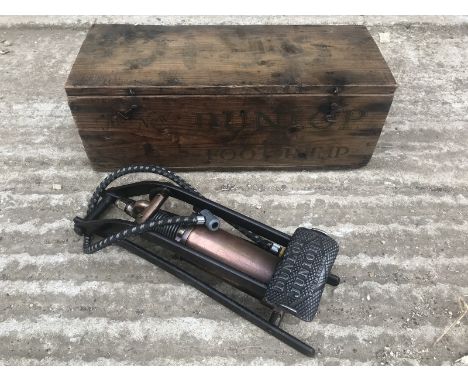 A Dunlop Junior foot pump in original wooden box. 