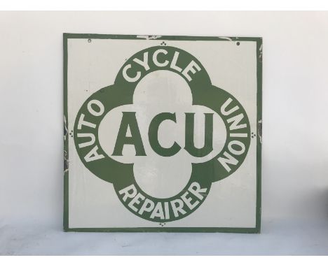An Auto Cycle Union Repairer square enamel double sided sign, 18 x 18".