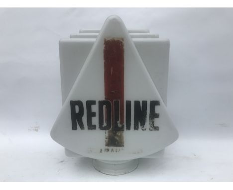 A very rare Redline Guaranteed glass petrol pump globe by Hailwood and Ackroyd Limited, in good original condition, with fadi