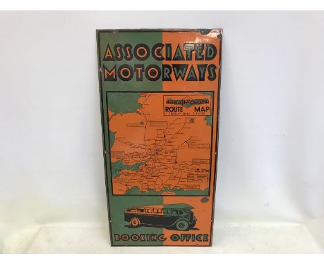 An Associated Motorways Booking Office part pictorial enamel sign, 17 x 34 1/2".