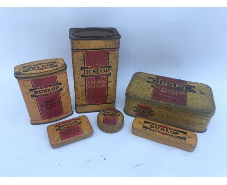 A selection of assorted Dunlop tins to include repair outfits and French chalk. 