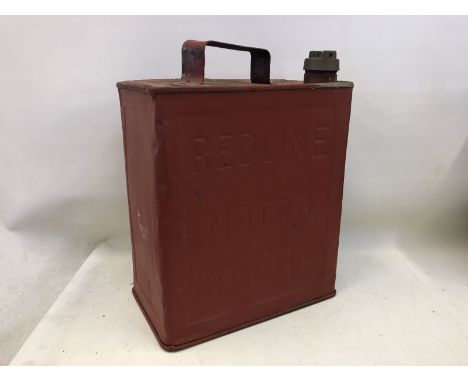 A scarce Redline Motor Spirit two gallon petrol can with Redline cap. 