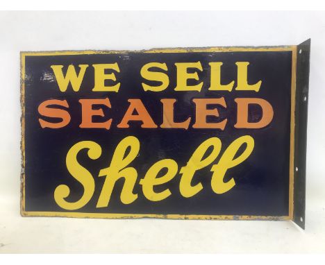 An early and rare Sealed Shell double sided enamel sign with hanging flange, with some restoration near the re-attached hangi