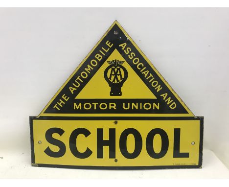 An AA and Motor Union School enamel sign, in excellent condition with superb gloss, by F. Francis and Sons Limited of Deptfor