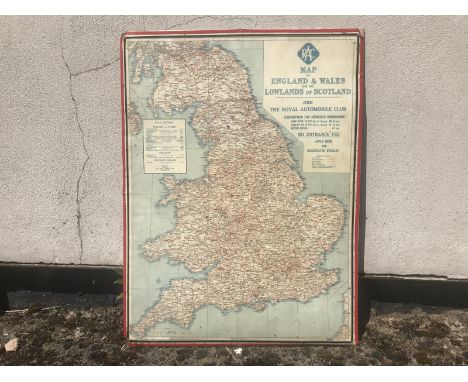 An RAC celluloid map of England and Wales and the Lowlands of Scotland, 17 3/4 x 23 3/4". 