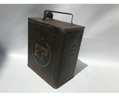 A BP transfer printed two gallon petrol can, dated 1929, maker: Grant of London.