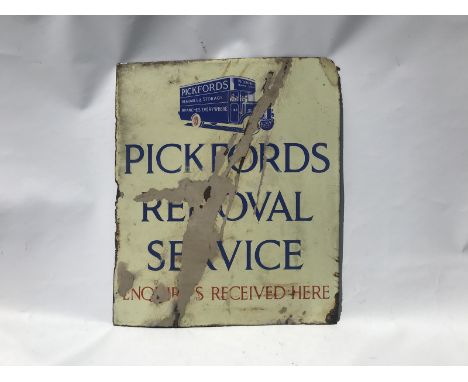 A Pickfords Removal Service part pictorial rectangular enamel sign, 17 3/4 x 20 1/2".