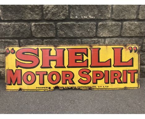 A Shell Motor Spirit rectangular enamel sign by Bruton of Edmonton, London, stamped Property of The British Imperial Co. Ltd.