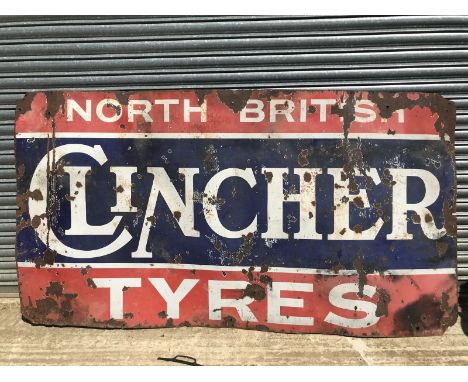 A large Clincher North British Tyres rectangular enamel sign by Chromo, 84 x 45". 