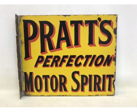 A Pratt's Perfection Motor Spirit double sided enamel sign with hanging flange by Bruton of Palmers Green, 21 x 18". 