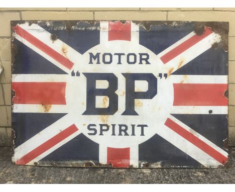 A BP Motor Spirit Union Jack enamel sign by the Falkirk Iron Co. Ltd. 54 x 36".