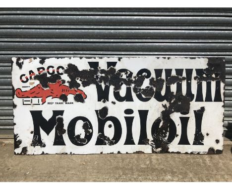A Vacuum Mobiloil rectangular enamel sign by Bruton of London, 52 x 24".