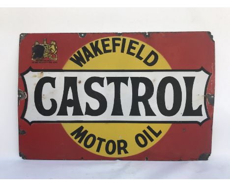 A Wakefield Castrol Motor Oil rectangular enamel sign by Stocal, 30 x 20". 