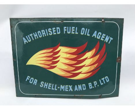 An Authorised Fuel Oil Agent for Shell-Mex and BP Limited rectangular enamel sign, 23 x 17". 