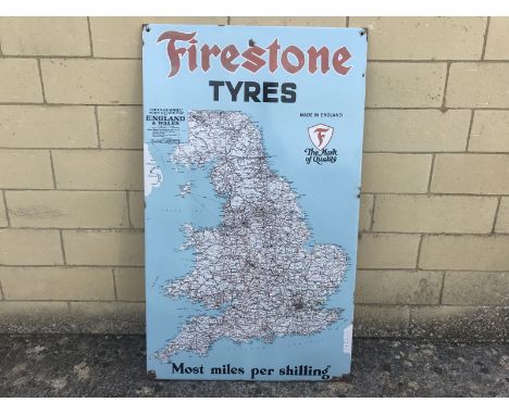 An Firestone Tyres Geographia Main Roads map of England and Wales enamel sign, 28 3/4 x 48". 