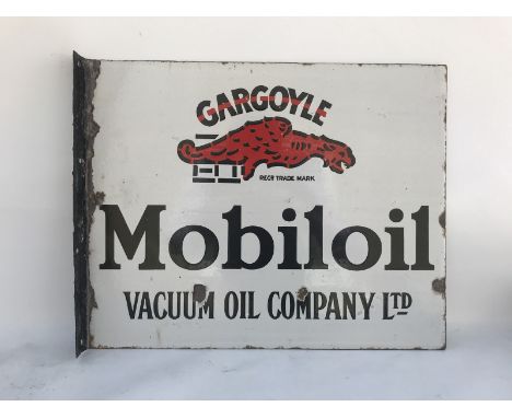 A Mobiloil Gargoyle double sided enamel sign with hanging flange, 20 x 16". 