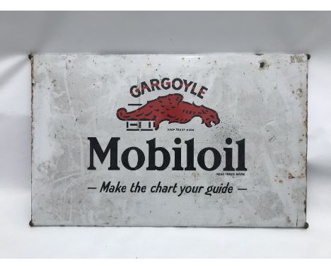 A Mobiloil 'Make the chart your guide' rectangular enamel sign, chart holder, 29 3/4 x 18 3/4".