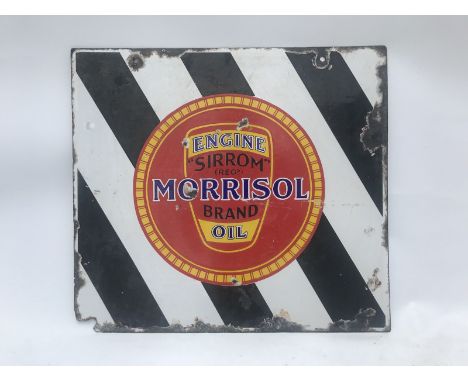 A rare and early Morrisol Sirrom brand engine oil double sided enamel sign, 20 x 18". 