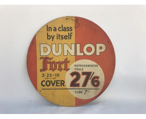 A Dunlop Fort circular cardboard advertising sign, 21 1/2" diameter.
