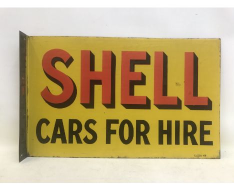 A Shell 'Cars for Hire' double sided enamel sign with hanging flange, in near mint condition, 24 x 15".