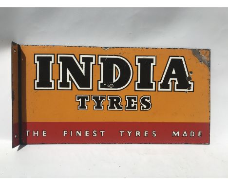 A double sided enamel sign advertising India Tyres, trimmed and modified, 20 x 10 1/4". 