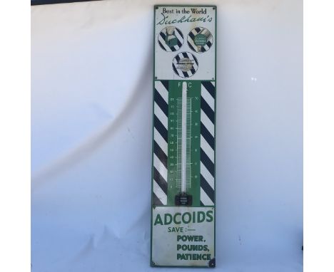 A Duckham's Adcoids black and white enamel thermometer, 11 x 45 1/4".