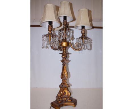 Large Four Light Lamp with Crystal Drops - 90cm h 