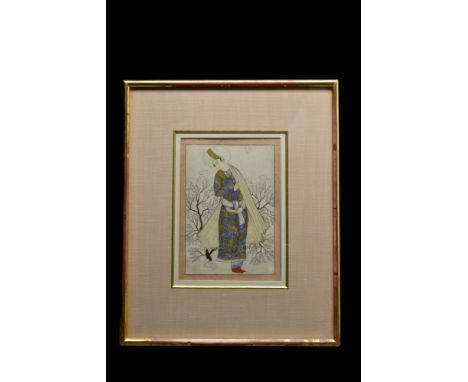 Persia, Ca. 18th-19th century AD. Meticulous and highly detailed image of a turbaned man looking to his right and index finge