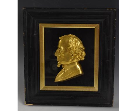 A 19th century gilt metal political portrait plaque, depicting Benjamin Disraeli, 1st Earl of Beaconsfield (1804 - 1881), ebo