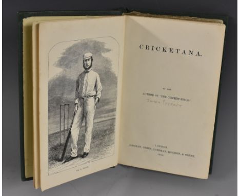 Cricket - Local Provenance, Anon, [Pycroft (James)], Cricketana, first edition, London: Longman [...], 1865, pp: [2], [i]-vi,