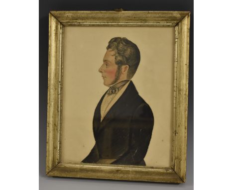 English School (early 19th century), a cut-paper portrait, of a gentleman in profile, watercolour, 19cm x 15.5cm