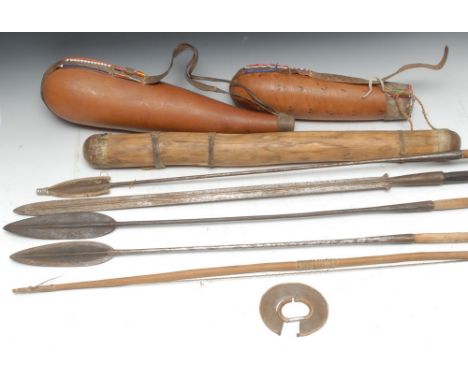 Tribal - an African spear, 204cm long, Turkana people, North-West Kenya; another, similar; another, Pokot; a Maasai lion spea