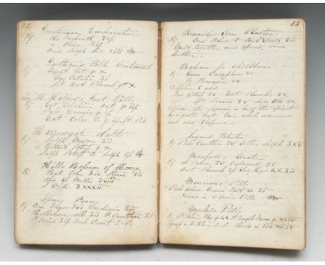 Medical History - a mid-19th century physicians's ink MS medicine receipt and surgical manual, compiled and inscribed by Dr G