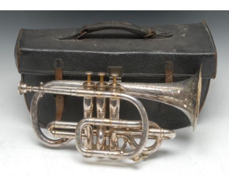 A 19th century silver-plated cornet, Koenig Model by Antoine Courtois, Paris, and retailed by S. Arthur Chappell, Sole agent,