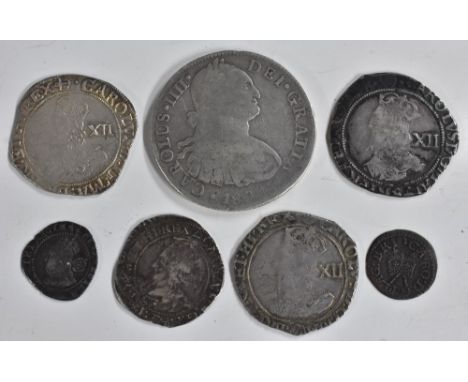 Coins, Charles I silver shilling, 1625 (2);  Charles I silver shilling Tower Mint, 1625 - 1649;  Charles I Richmond farthing,