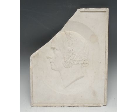 "Mynoydd", William Lloyd Davies (Welsh, mid-19th century), a fragmentary composition portrait bas relief maquette, of a lady,