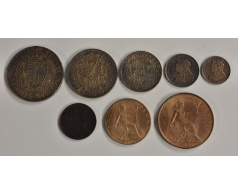Coins, GB, Queen Victoria, 1901: Last Regnal Year, a composed set of currencey, half-crown to farthing, the silver and penny 