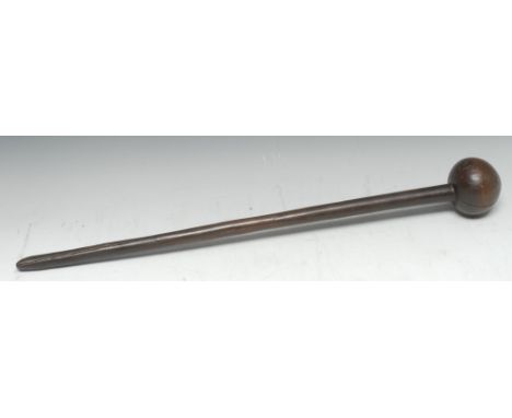 Tribal Art - a Zulu knobkerrie, globular pommel, 63.5cm long, South Africa, c.1900