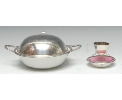 Art and Design post-1850 - an E.P.N.S and earthenware bun shaped egg coddler, in the manner of Dr Christopher Dresser, hinged