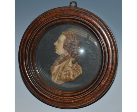 A 19th century wax portrait, of Henry Dundas, 1st Viscount Melville (1742 - 1811), 11cm diam, turned mahogany frame