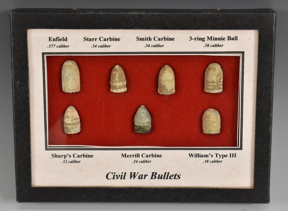 American Civil War - an arrangement of seven bullets, including .54 ...