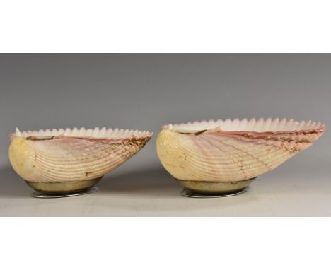 A pair of Italian silver mounted scallop shell dishes, 11.5cm wide 