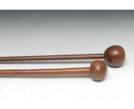 Tribal Art - a Zulu knobkerrie, compressed globular head, 86cm long, South Africa; another (2)