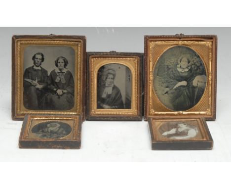 Photography - a 19th century ambrotype photograph, double portrait of a lady and gentleman, 7cm x 6cm, c.1860; others, etc (5