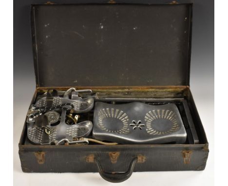 A vintage retro American aluminium rowing machine, by the Health Developing Apparatus Co. Inc, cast seat and foot rests, the 