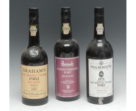 Warre's 1979 Traditional Late Bottled Vintage Port, 20%, 75cl, labels good, seals intact; Graham's 1982 Late Bottled Vintage 